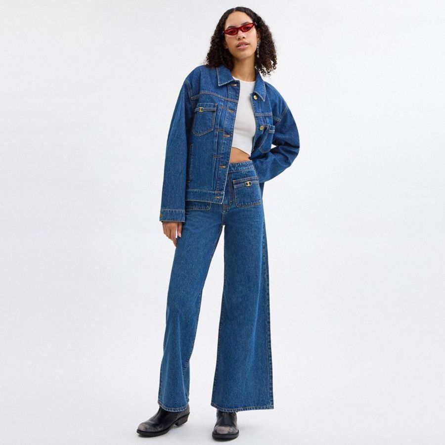Blue Women COACH® Heritage C Loom Pants | 87936BDYO