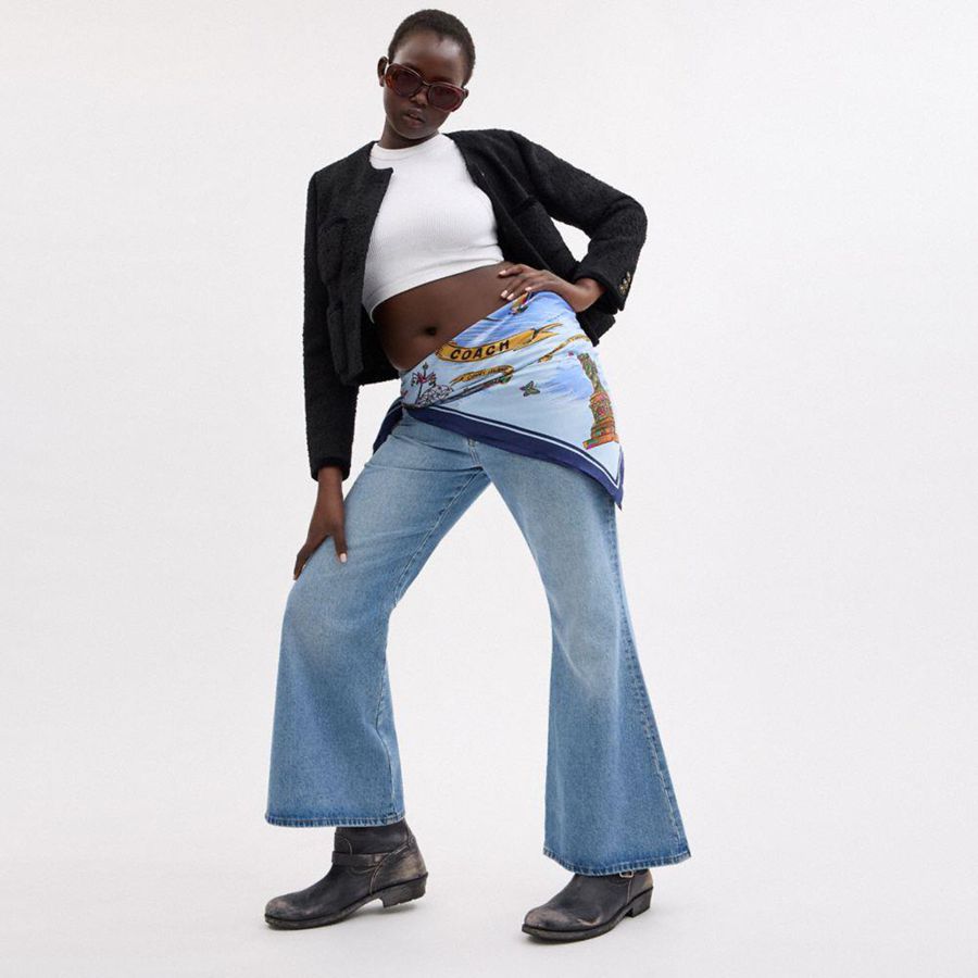 Blue Women COACH® New York Map Print Silk Square Scarf | 64705KSUE