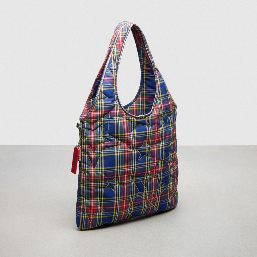 Blue Women COACH® Topia Loop Flat Tote With Plaid Star Quilting Hobo Bag | 07326ZLUJ