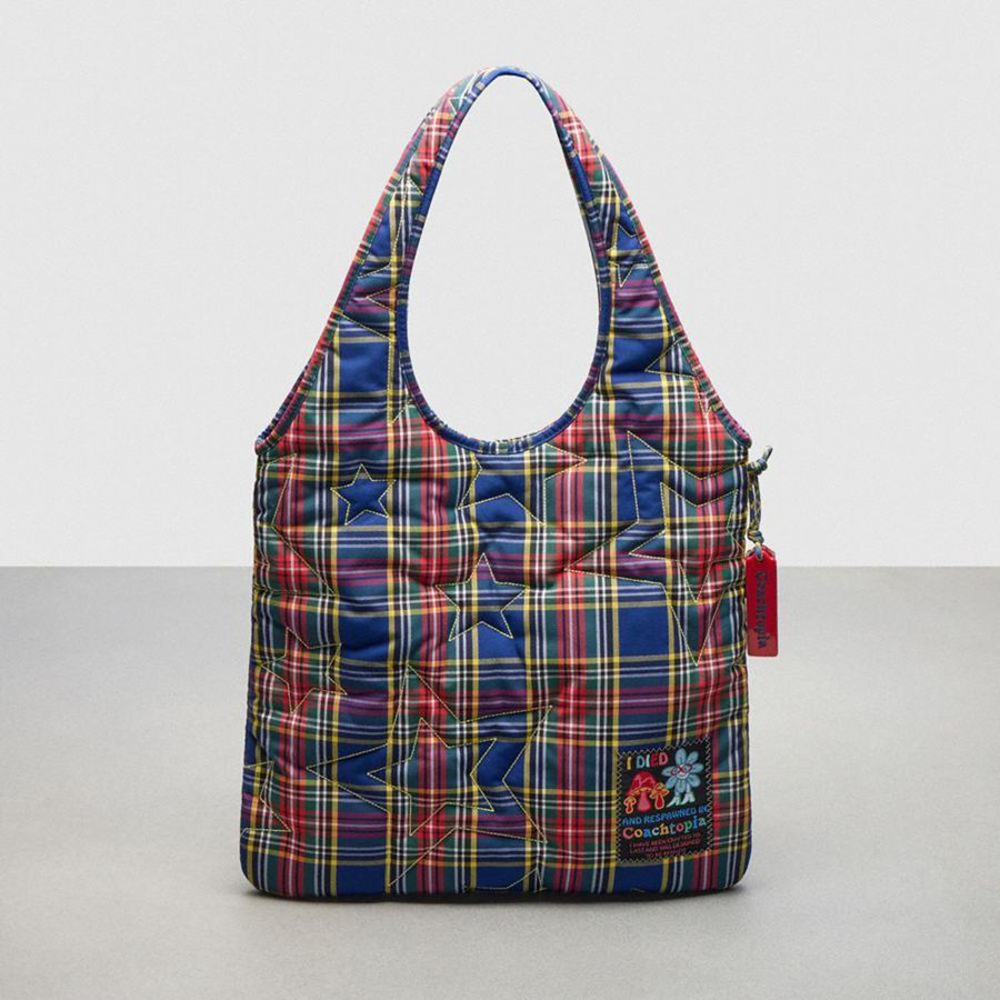 Blue Women COACH® Topia Loop Flat Tote With Plaid Star Quilting Hobo Bag | 07326ZLUJ