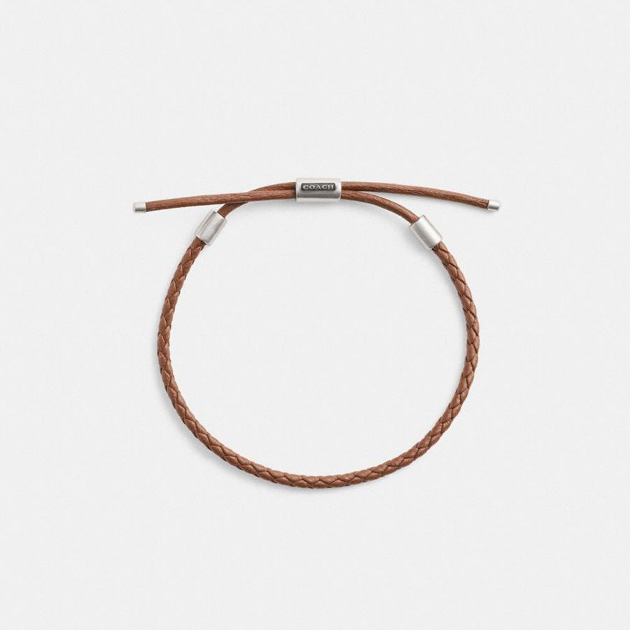 Brown Men COACH® Braided Leather Bracelet Jewelry | 79268IPQY