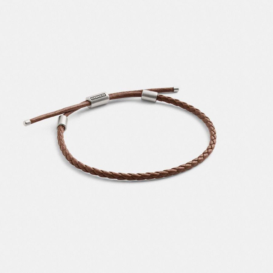 Brown Men COACH® Braided Leather Bracelet Jewelry | 79268IPQY