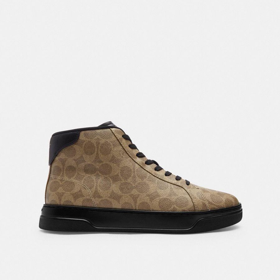 Brown Men COACH® High Line High Top In Signature Canvas Sneakers | 41839NBLP
