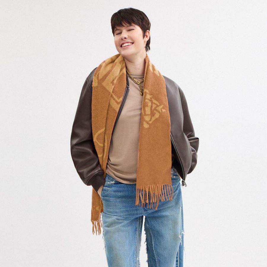 Brown Men COACH® Horse And Carriage Cashmere Muffler Scarf | 57689PVGM