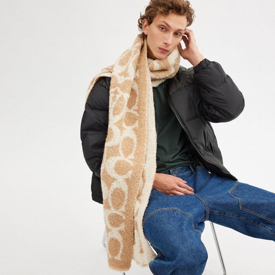 Brown Men COACH® Signature Woven Muffler Scarf | 76940JTYX