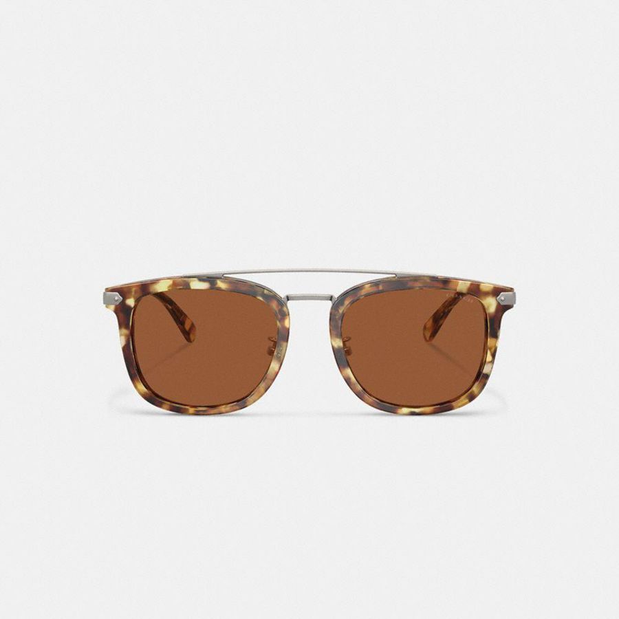 Brown Men COACH® Wrap Around Hangtag Browbar Sunglasses | 49108FIEN