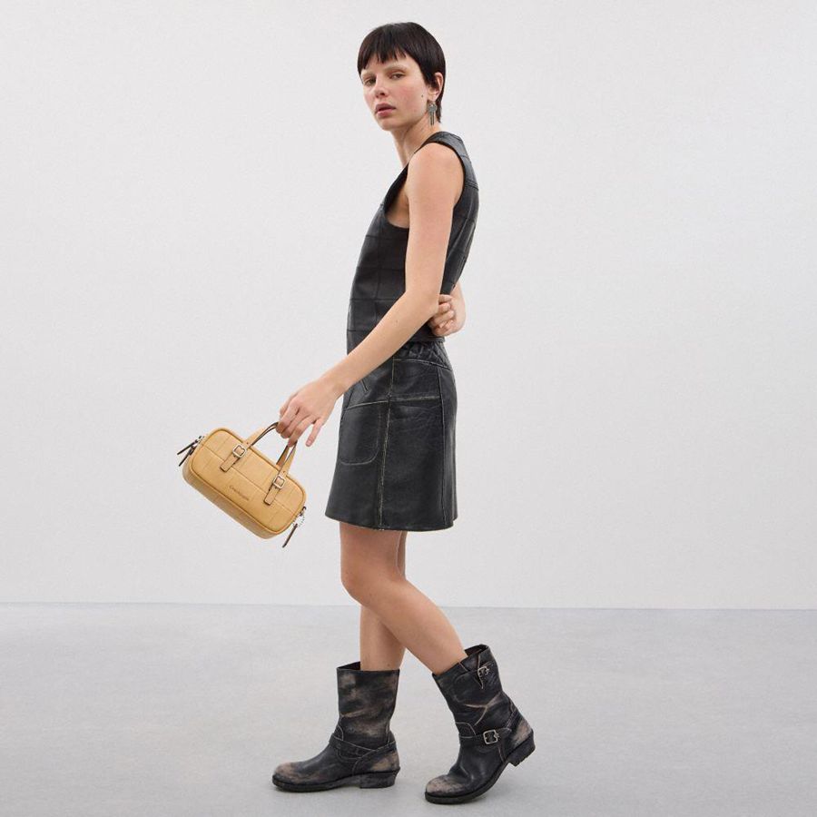 Brown Women COACH® Alter/Ego Mini Satchel In Checkerboard Upcrafted Leather With Crossbody Strap Tote Bags | 17259ZIJG