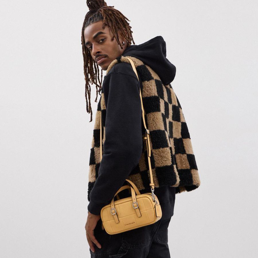 Brown Women COACH® Alter/Ego Mini Satchel In Checkerboard Upcrafted Leather With Crossbody Strap Tote Bags | 17259ZIJG