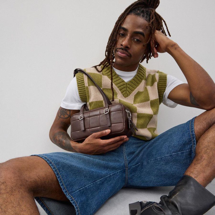 Brown Women COACH® Alter/Ego Satchel In Checkerboard Upcrafted Leather Tote Bags | 87923KFTM