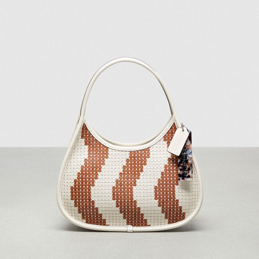 Brown Women COACH® Ergo In Wavy Stripe Upcrafted Leather With Sequins Hobo Bag | 75190LTWO