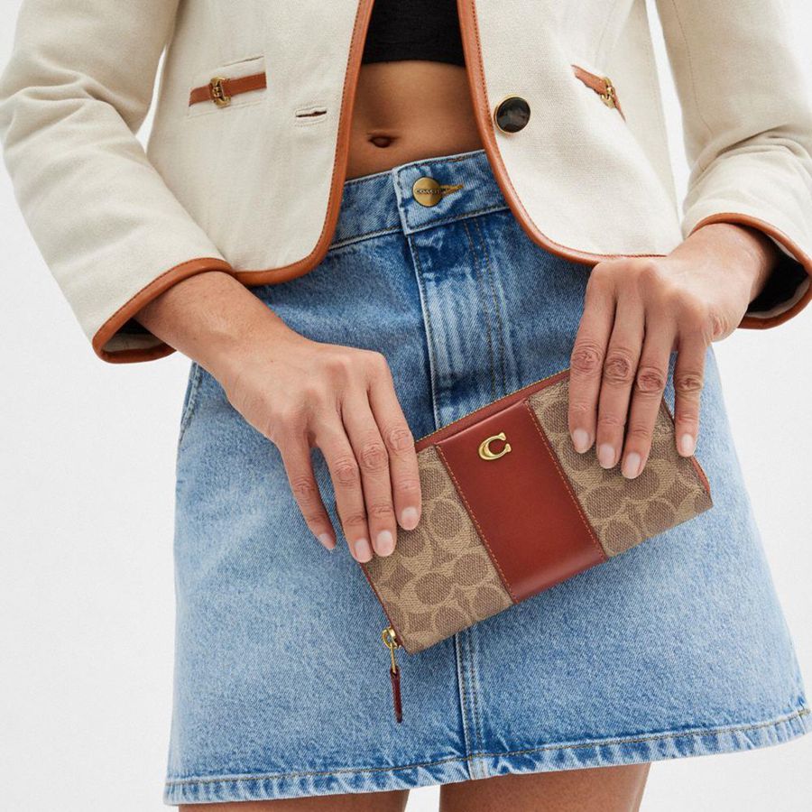 Brown Women COACH® Essential Accordion Zip In Colorblock Signature Canvas Wallet | 56398QPXN