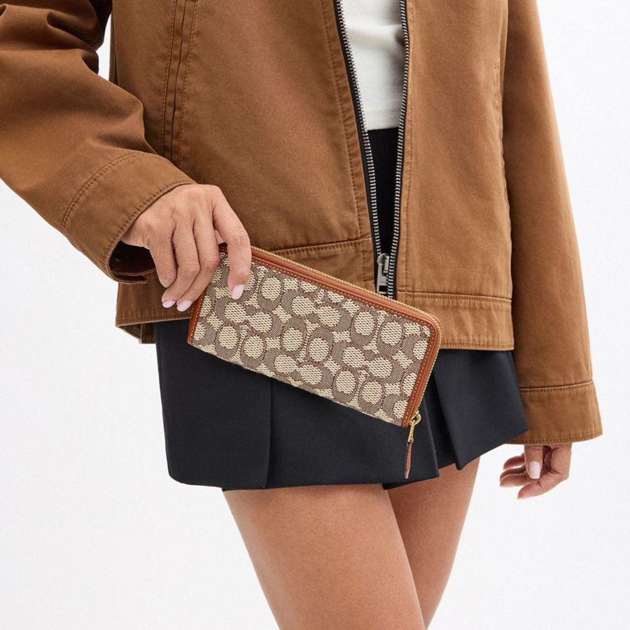 Brown Women COACH® Essential Slim Accordion Zip In Signature Jacquard Wallet | 76425SJKF