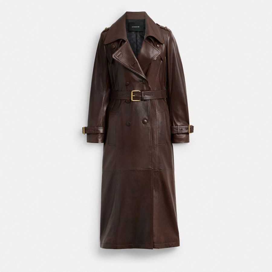 Brown Women COACH® Heritage C Double Breasted Leather Trench Coat | 18374YLQT