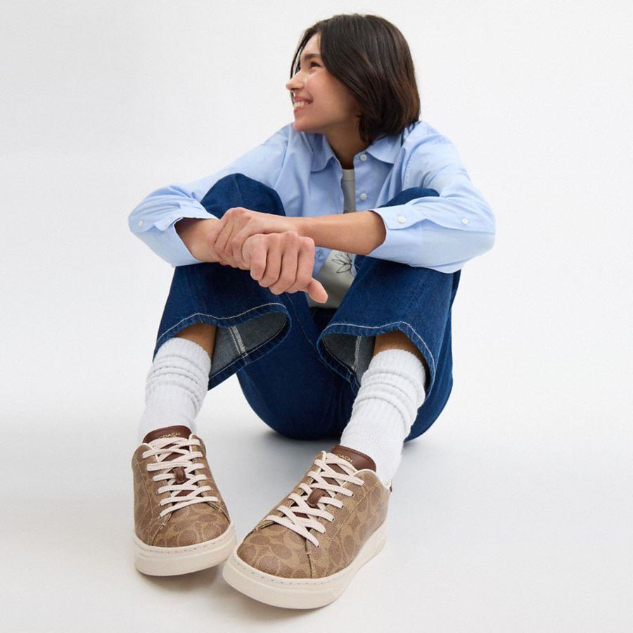 Brown Women COACH® High Line In Signature Canvas Sneakers | 48259PCDE