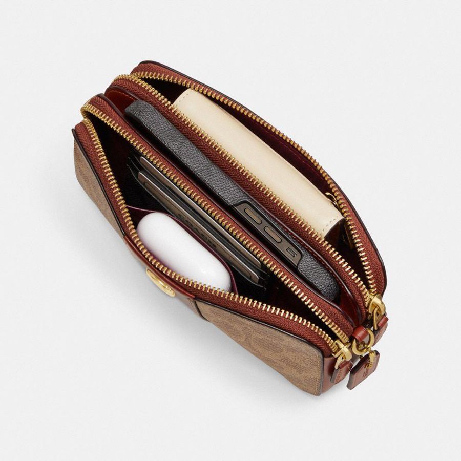 Brown Women COACH® Kira Crossbody In Colorblock Signature Canvas Clutch Bags | 57369BHUG