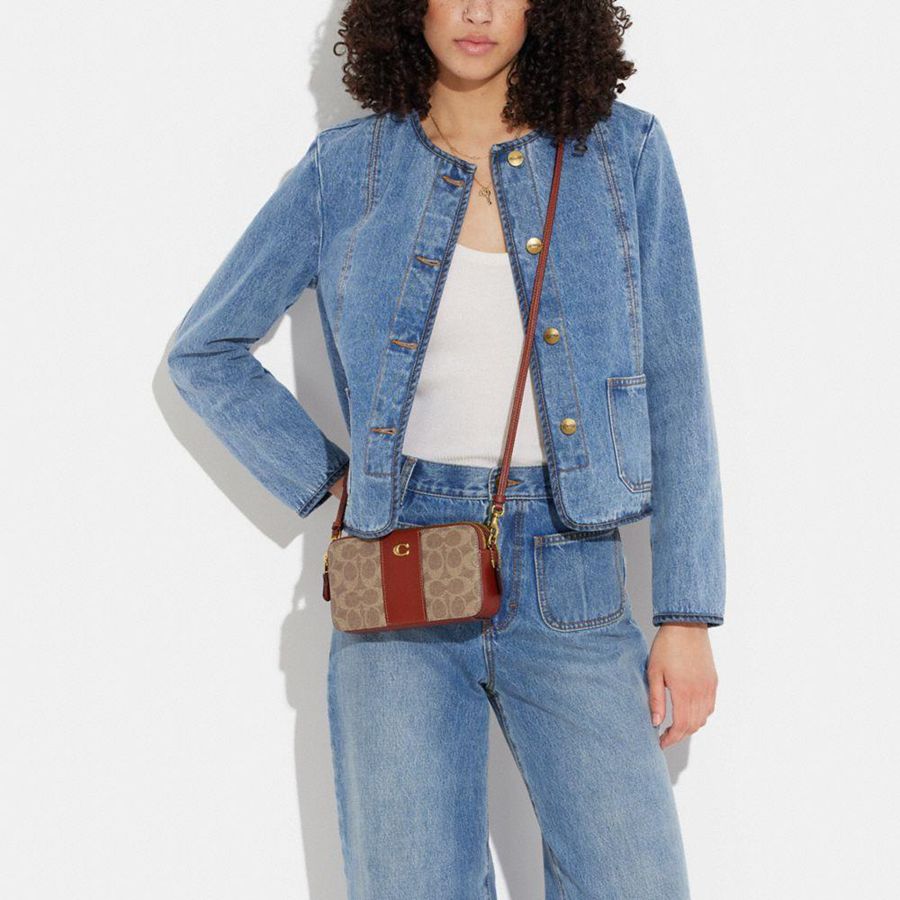 Brown Women COACH® Kira Crossbody In Colorblock Signature Canvas Clutch Bags | 57369BHUG