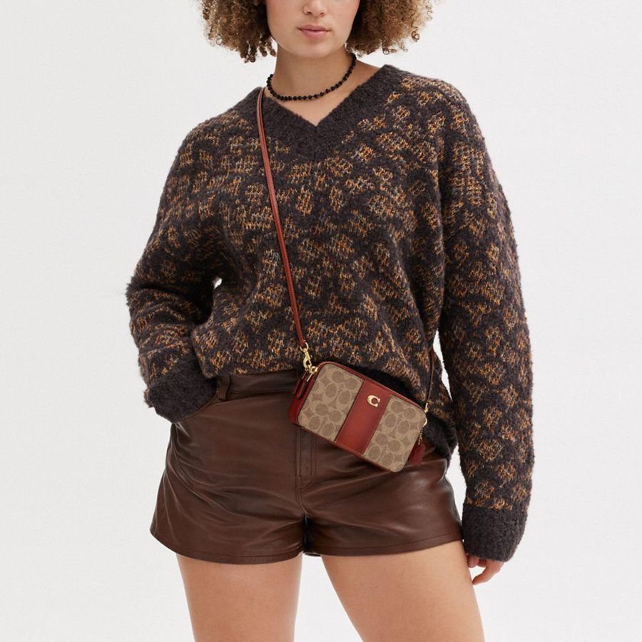 Brown Women COACH® Kira Crossbody In Colorblock Signature Canvas Clutch Bags | 57369BHUG