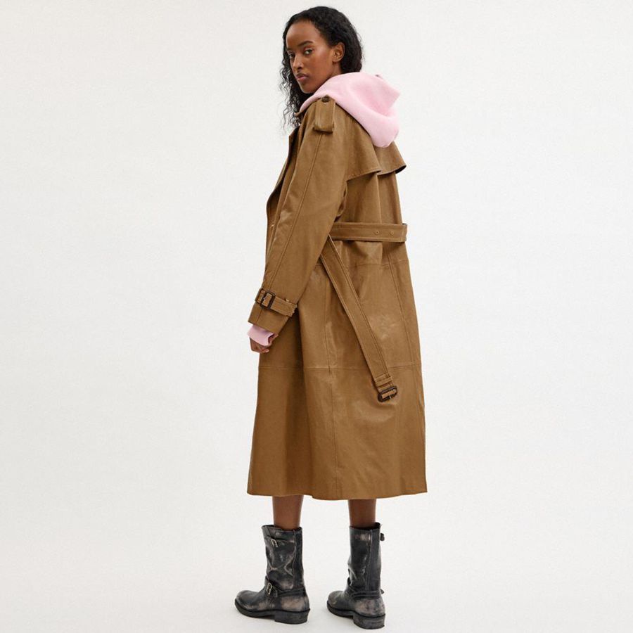 Brown Women COACH® Leather Double Breasted Trench Coat | 86390KBOD