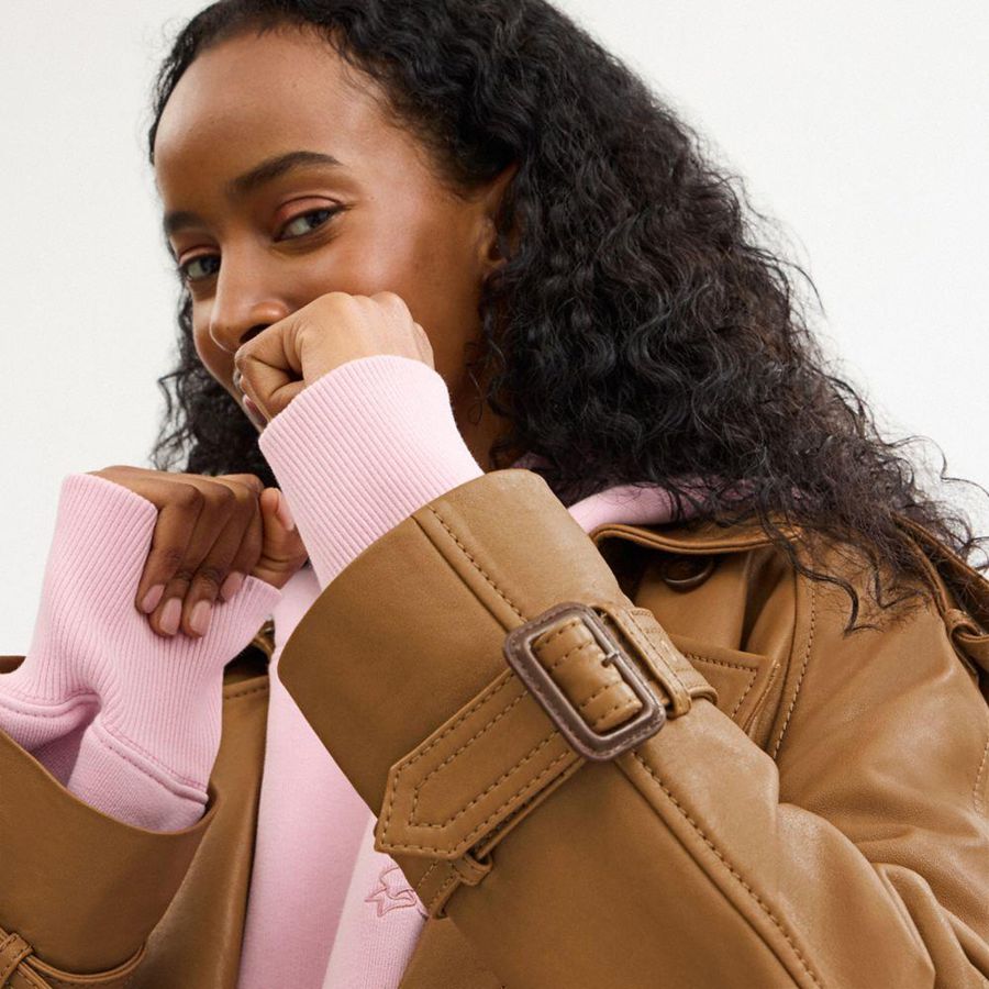 Brown Women COACH® Leather Double Breasted Trench Coat | 86390KBOD