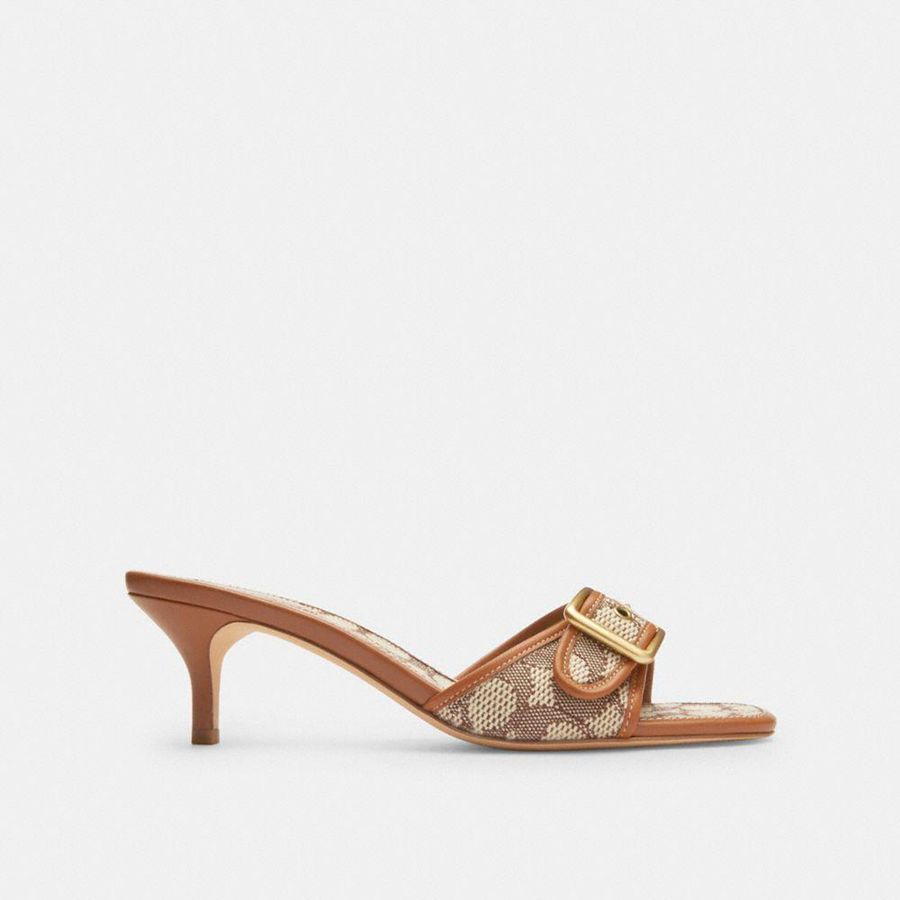Brown Women COACH® Margot In Signature Textile Jacquard Sandals | 76038CNPS