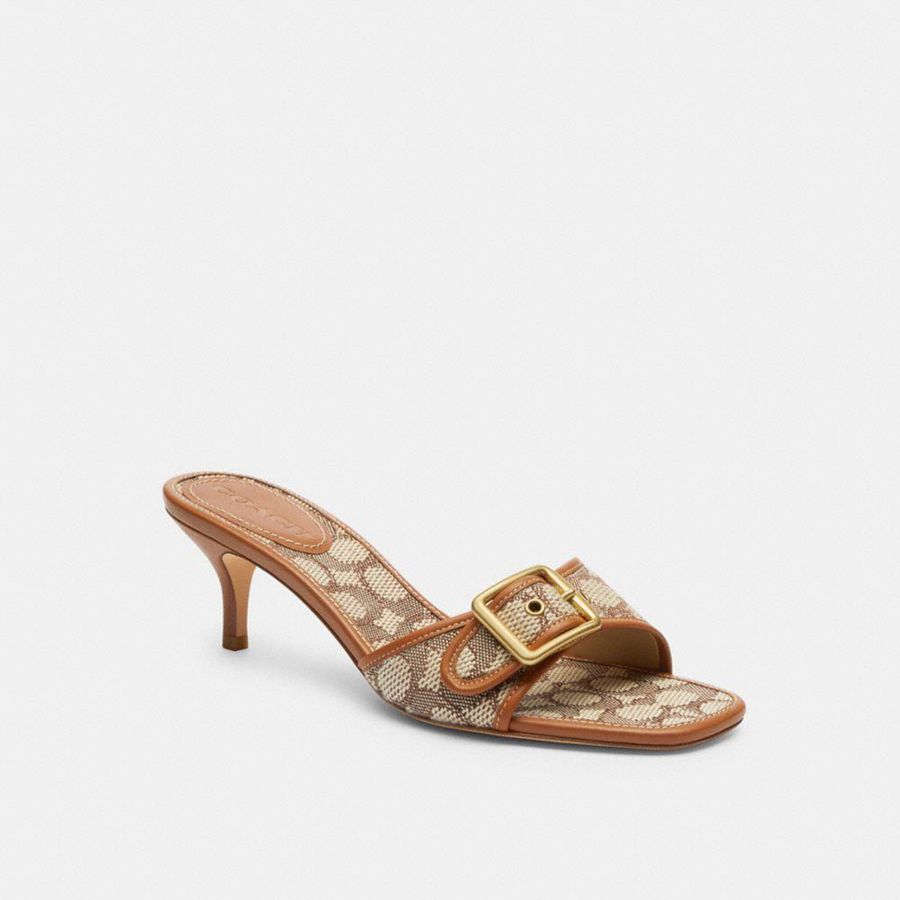 Brown Women COACH® Margot In Signature Textile Jacquard Sandals | 76038CNPS