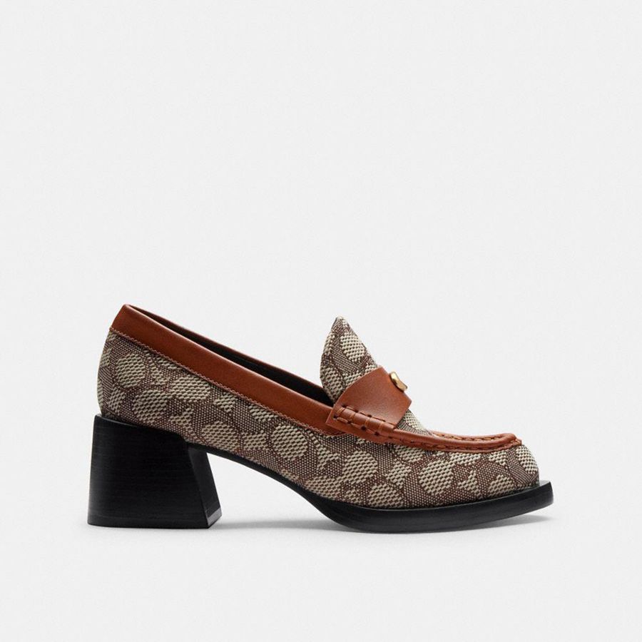 Brown Women COACH® Natalie In Signature Textile Jacquard Loafers | 51763MJHV