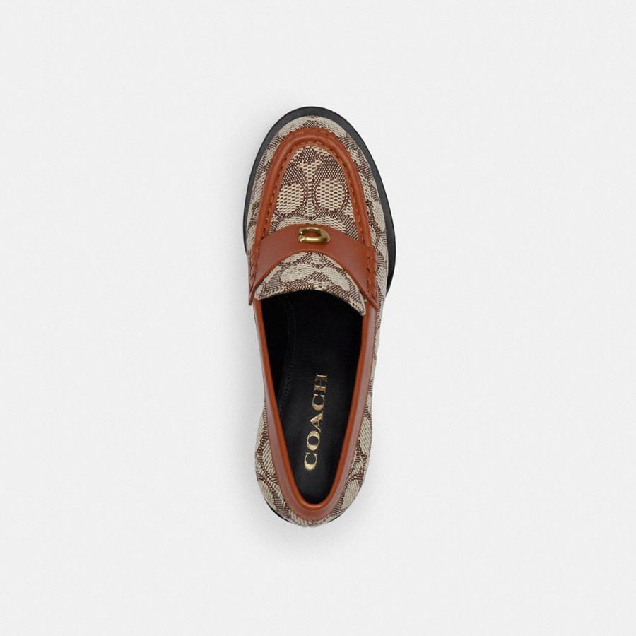 Brown Women COACH® Natalie In Signature Textile Jacquard Loafers | 51763MJHV