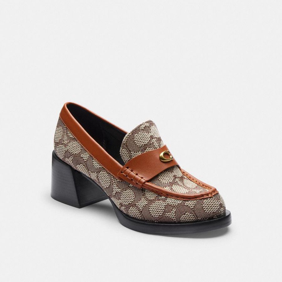 Brown Women COACH® Natalie In Signature Textile Jacquard Loafers | 51763MJHV