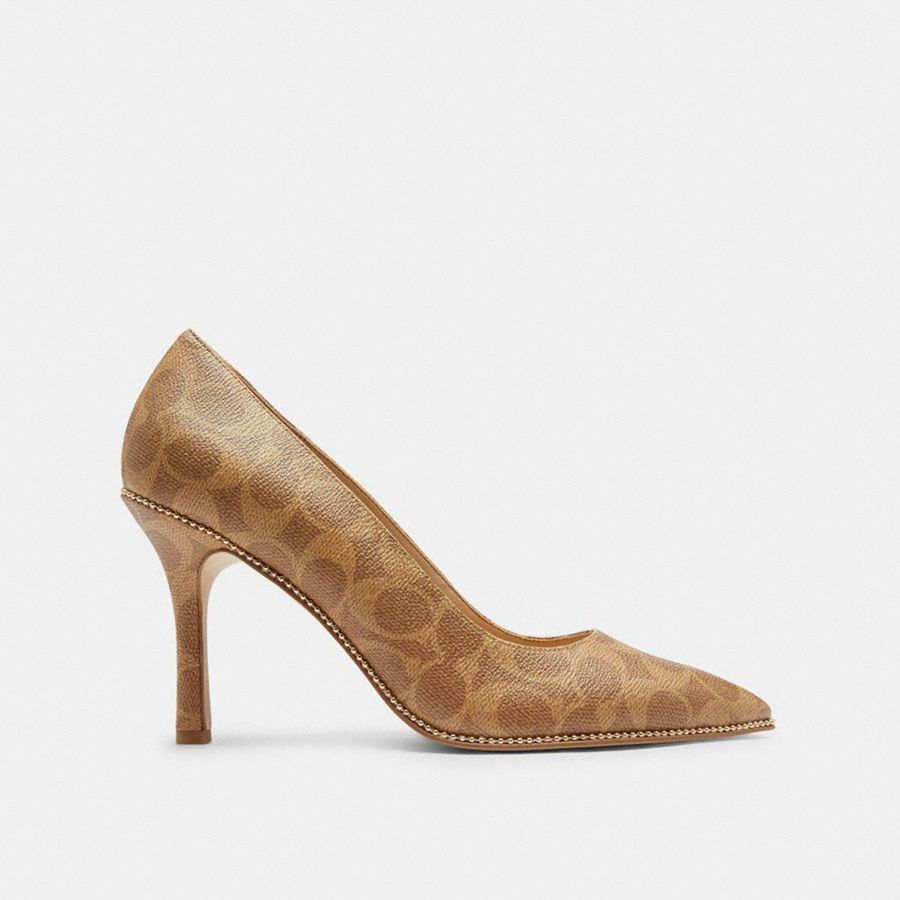 Brown Women COACH® Samantha In Signature Canvas Pumps | 52094ULPS