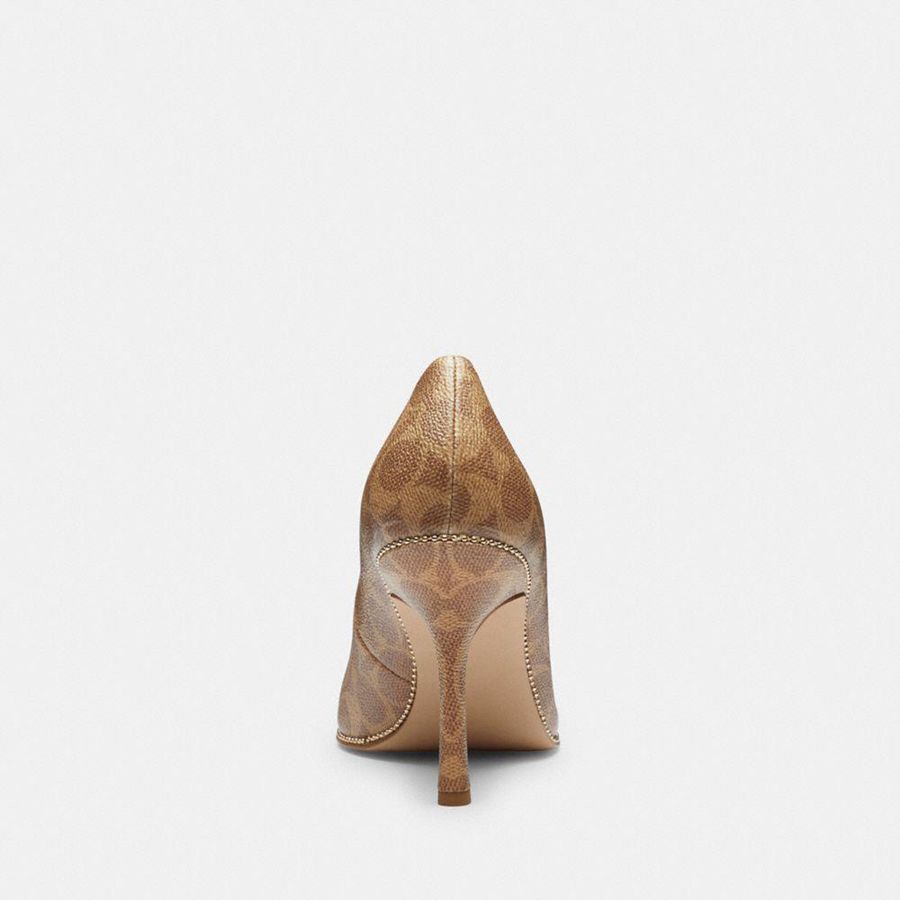Brown Women COACH® Samantha In Signature Canvas Pumps | 52094ULPS