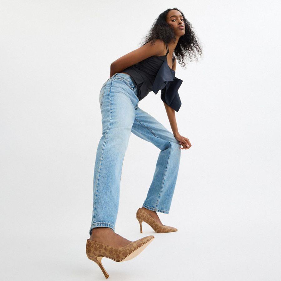 Brown Women COACH® Samantha In Signature Canvas Pumps | 52094ULPS