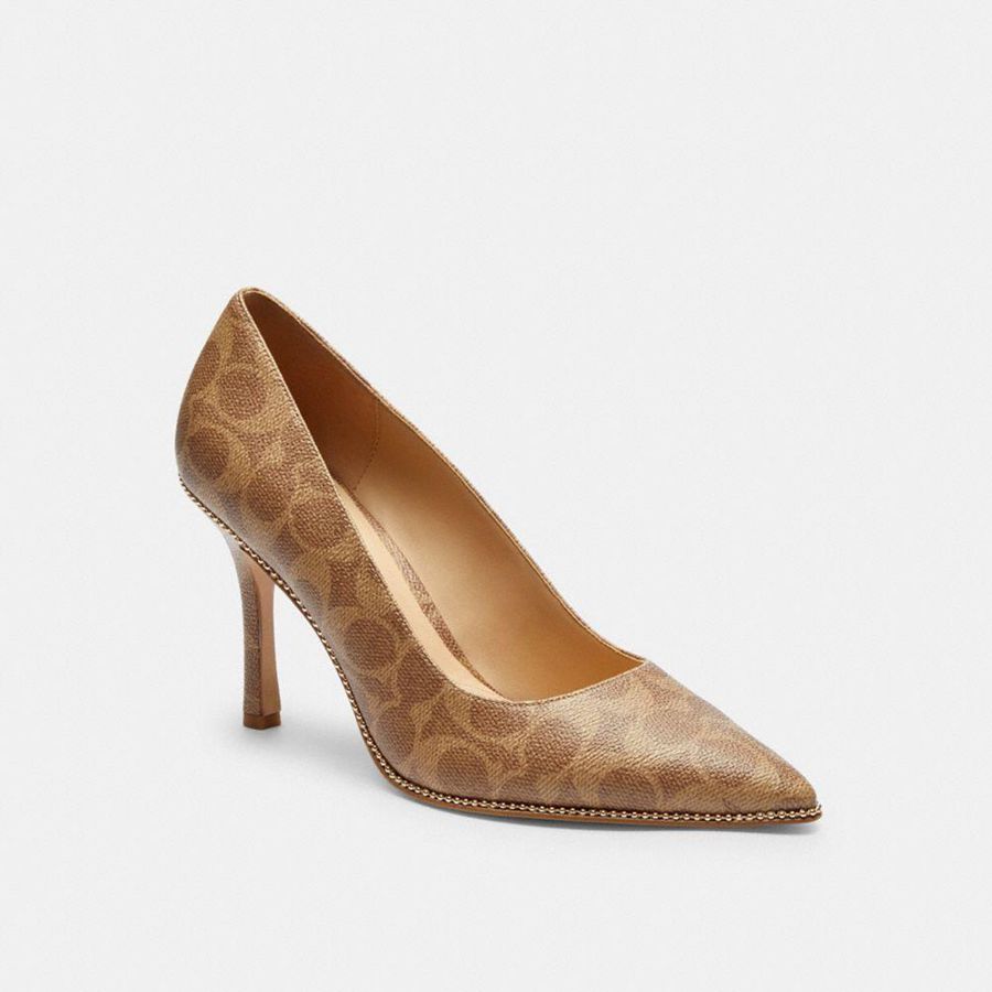 Brown Women COACH® Samantha In Signature Canvas Pumps | 52094ULPS