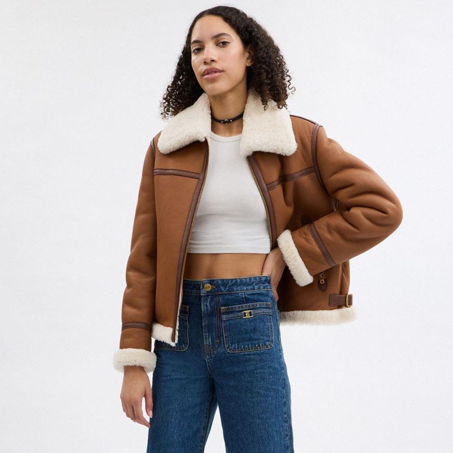 Brown Women COACH® Shearling Aviator Jacket | 96385XNES