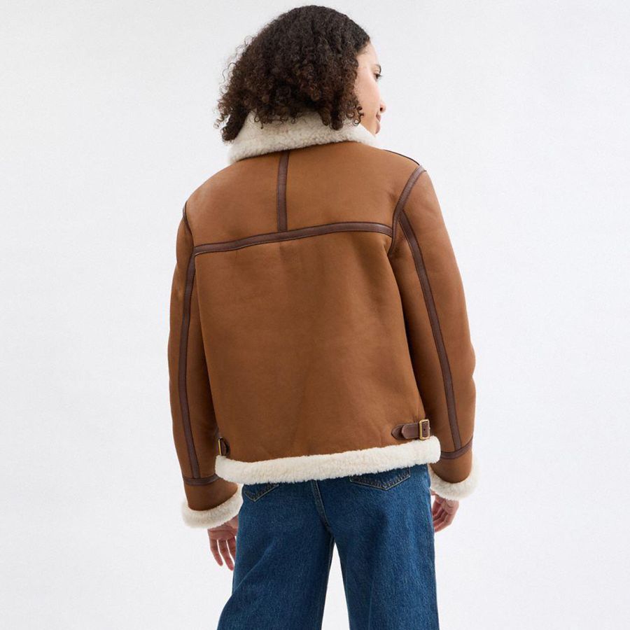 Brown Women COACH® Shearling Aviator Jacket | 96385XNES