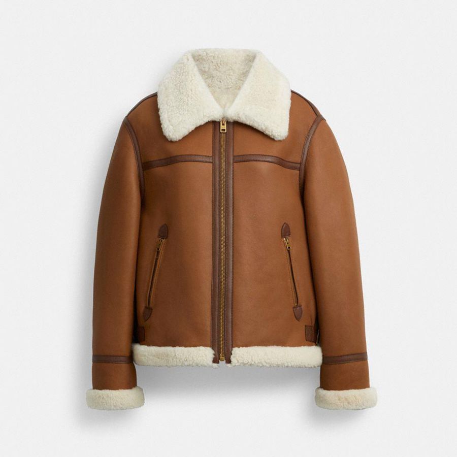 Brown Women COACH® Shearling Aviator Jacket | 96385XNES