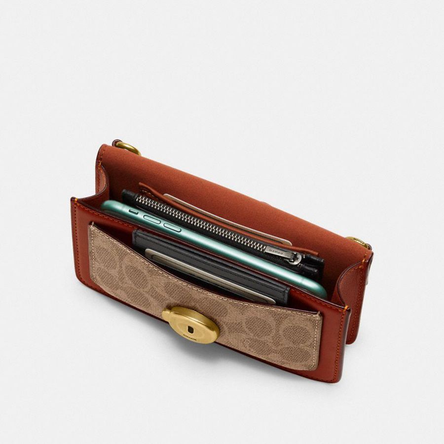 Brown Women COACH® Tabby Crossbody Wristlet In Signature Canvas Clutch Bags | 23495AEHS