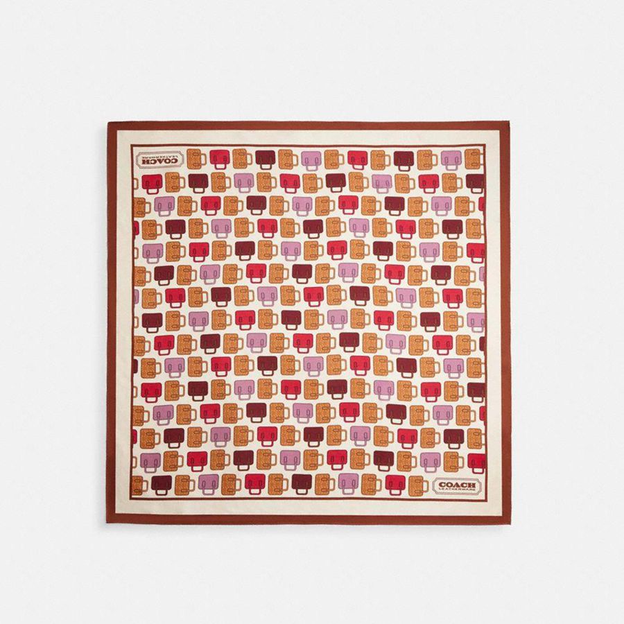 Brown Women COACH® Trompe L\'oeil Bag Print Silk Square Scarf | 48592EOQF