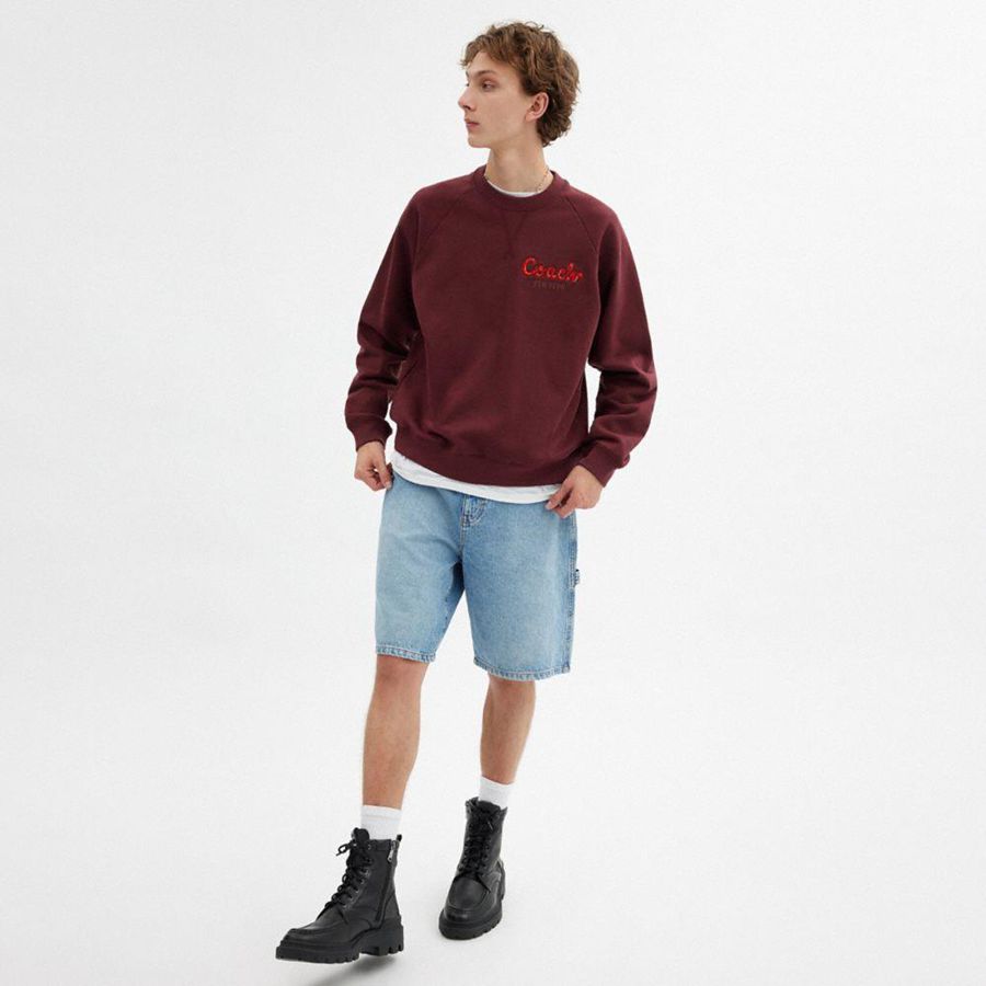 Burgundy Men COACH® New Year Coach Snake Script Sweatshirt | 43726ZDGT