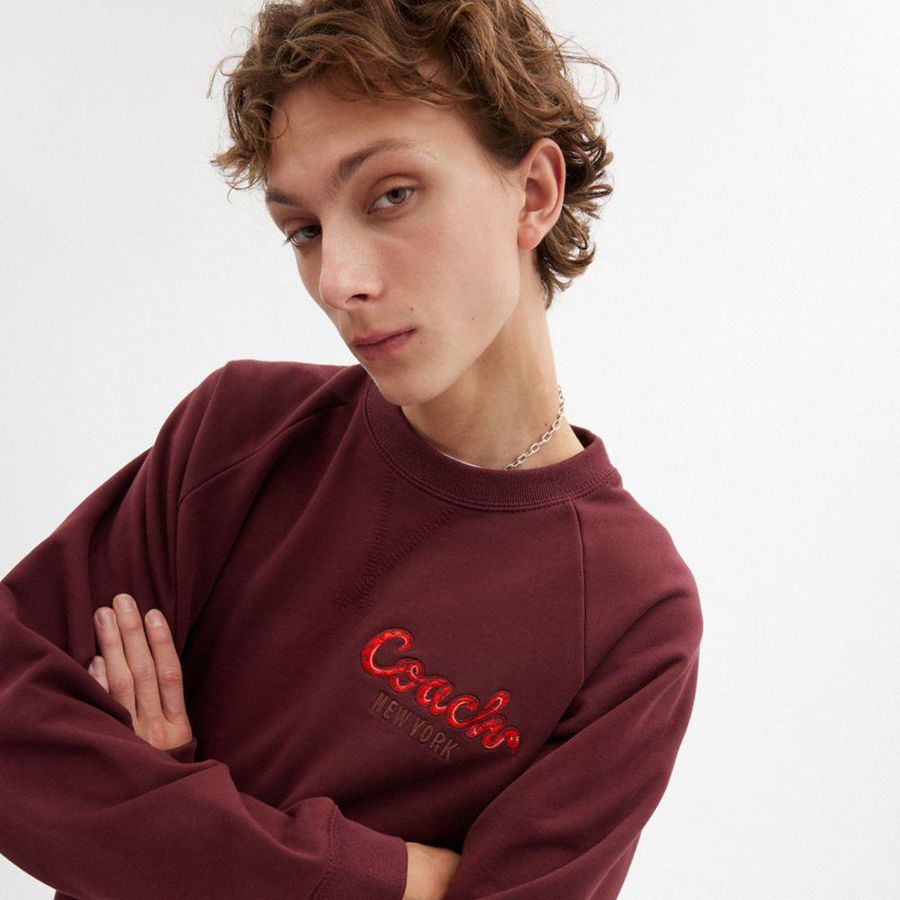 Burgundy Men COACH® New Year Coach Snake Script Sweatshirt | 43726ZDGT