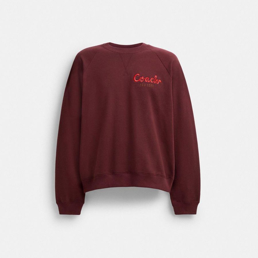Burgundy Men COACH® New Year Coach Snake Script Sweatshirt | 43726ZDGT