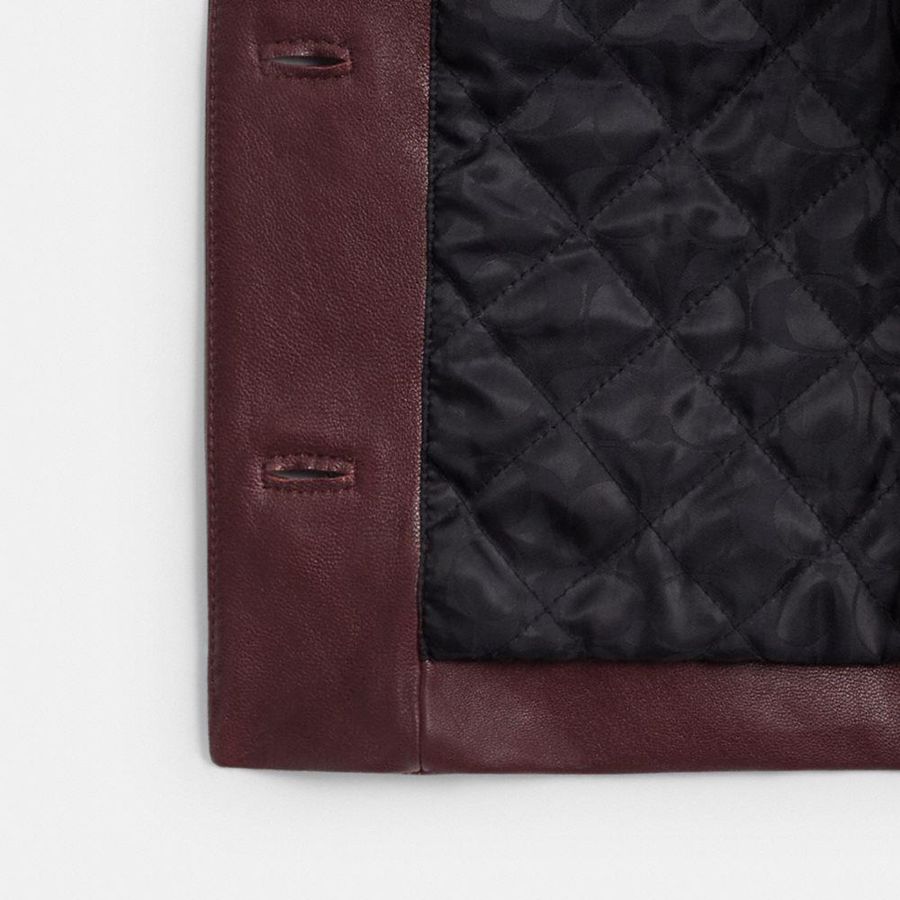 Burgundy Women COACH® Collarless Leather Jacket | 06832GTYZ