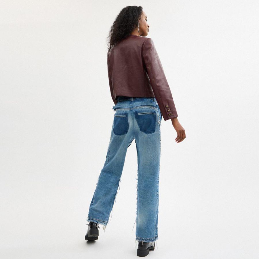 Burgundy Women COACH® Collarless Leather Jacket | 06832GTYZ