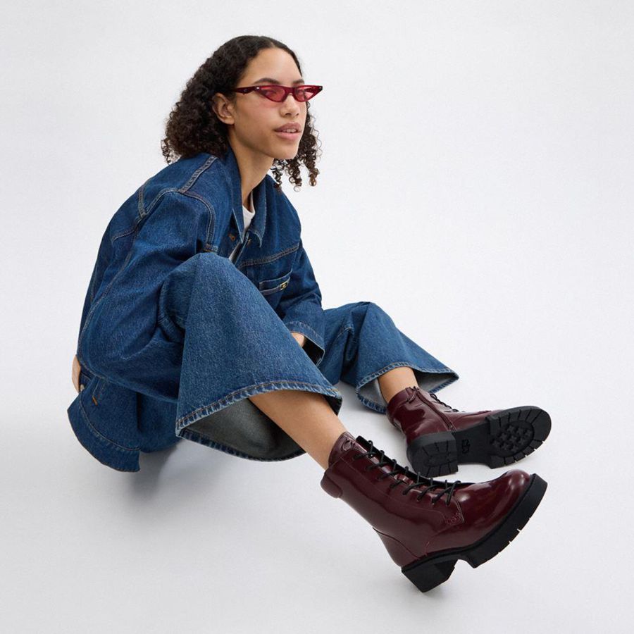 Burgundy Women COACH® Leightonie Boots | 28376IDHN
