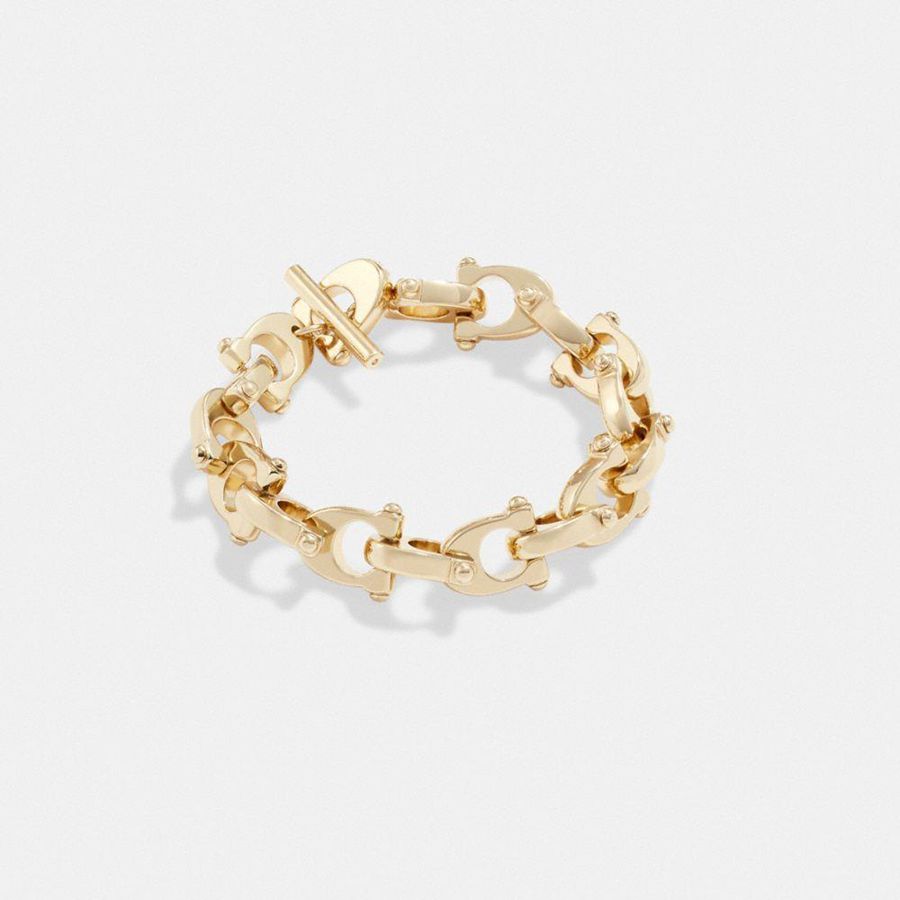 Gold Women COACH® Chunky Signature Chain Link Bracelet Jewelry | 26315VTDP