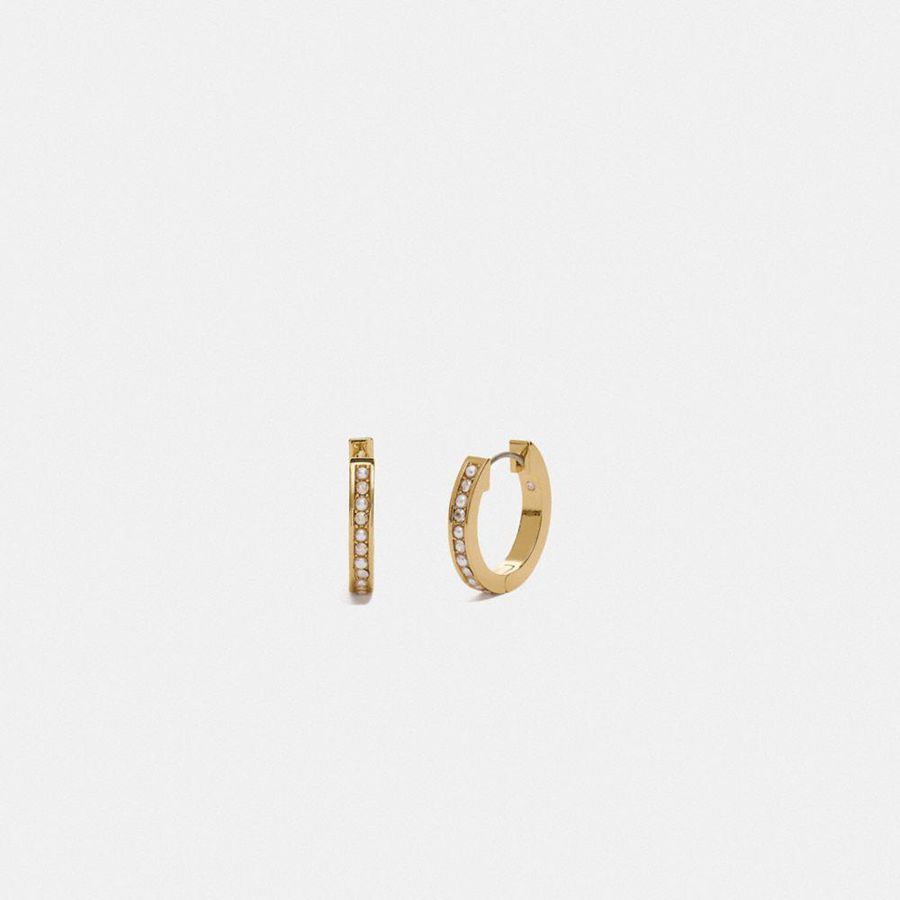 Gold Women COACH® Classic Crystal Pearl Huggie Earrings Jewelry | 45629BPIA
