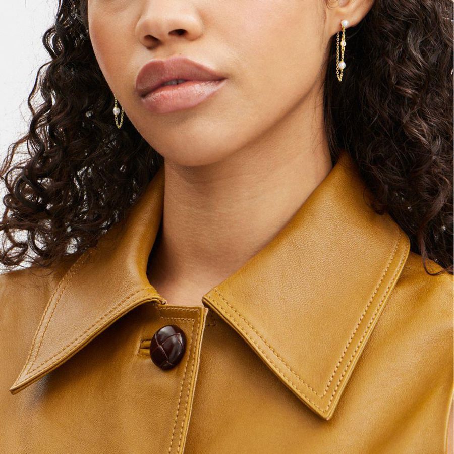 Gold Women COACH® Classic Pearl Chain Earrings Jewelry | 31297TNGC