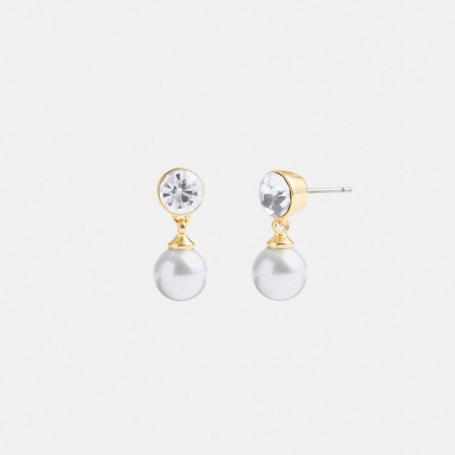 Gold Women COACH® Classic Pearl Drop Earrings Jewelry | 75041SPTX