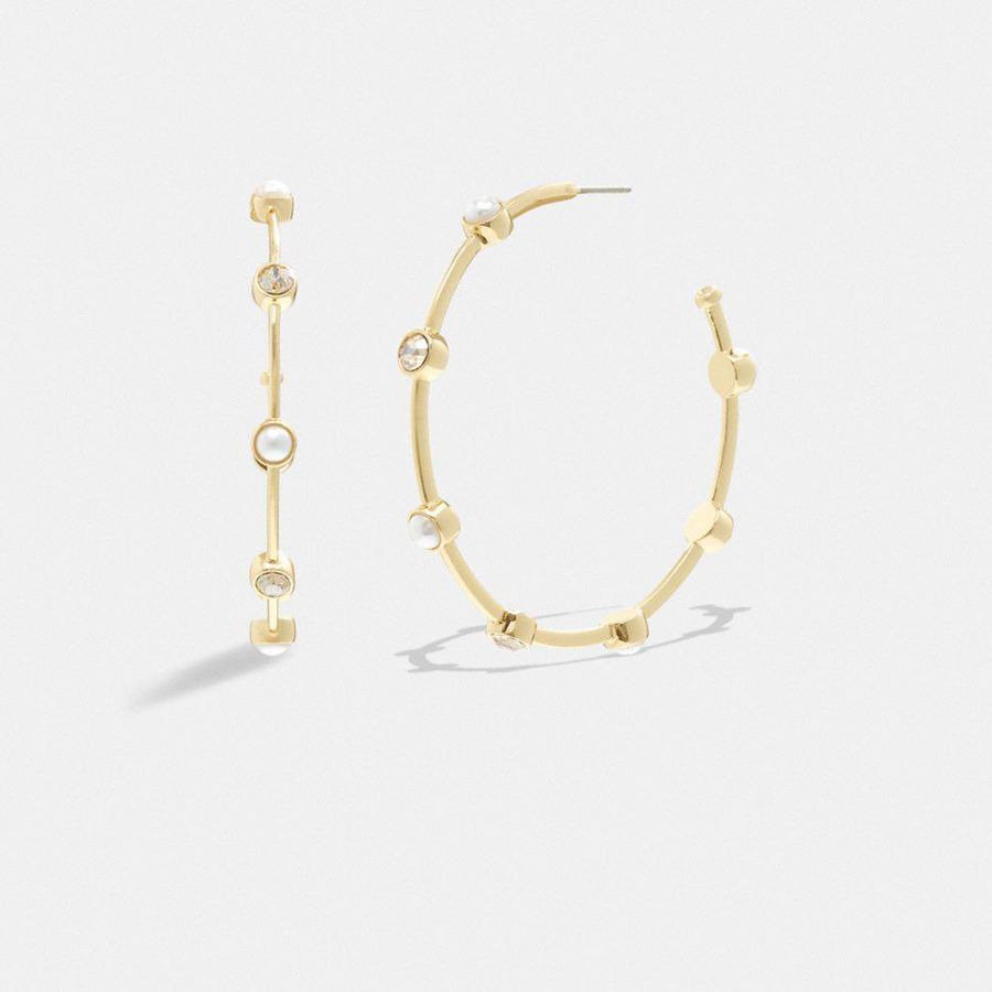 Gold Women COACH® Classic Pearl Large Hoop Earrings Jewelry | 13960AODU