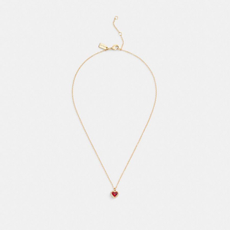 Gold Women COACH® Halo Heart Pendant Necklace Jewelry | 13740TZRU