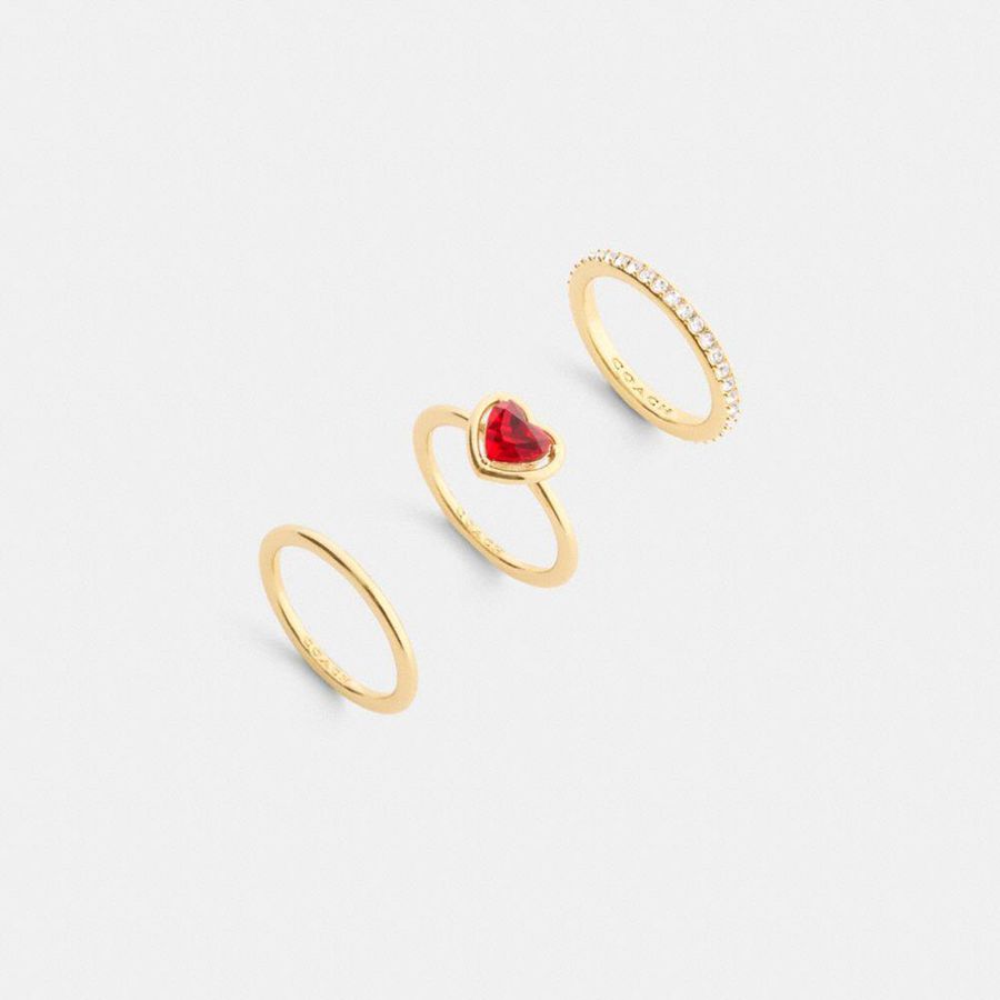 Gold Women COACH® Halo Heart Ring Set Jewelry | 19648OUGQ
